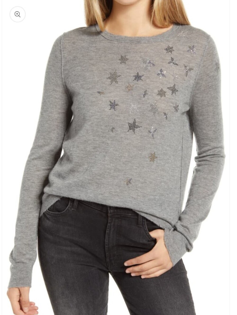 Zadig & Voltaire 100% Cashmere Miss Star Embellished Sweater Gray Large